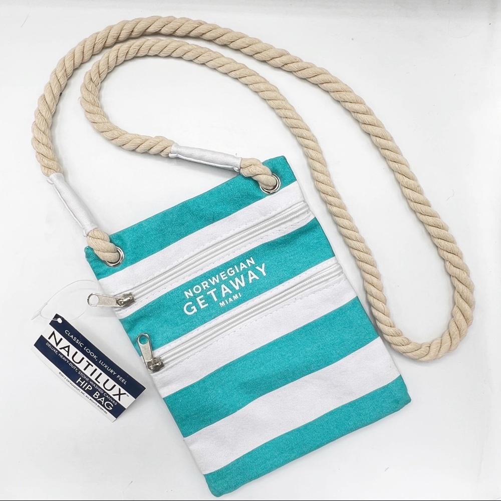 Nautilux Turquoise & White Canvas Hip Bag Crossbody Norwegian NCL Getaway, NWT